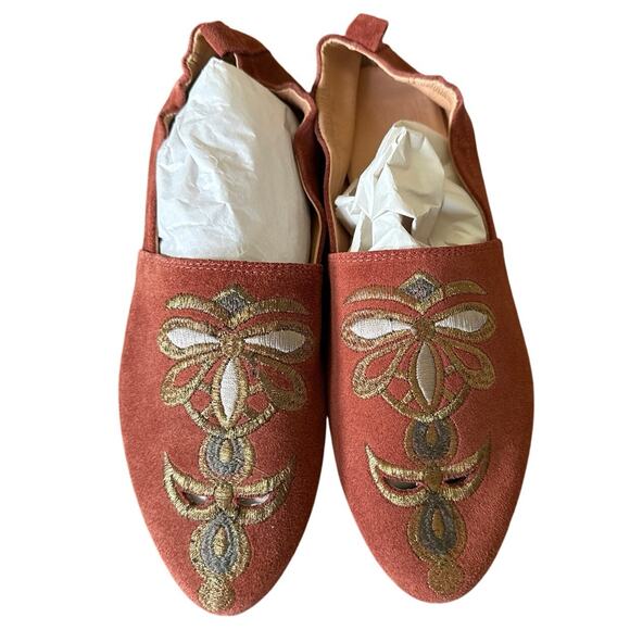 NWOT Sundance Bird of Flight Moroccan Embroidered Rust Red Suede Flats Size 8 - Picture 3 of 5